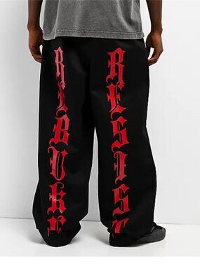 NWT Vitriol Rebuke Black Red Cotton Twill Baggy Skate Pants XL